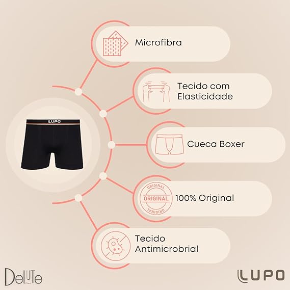 Kit 10 Cuecas Lupo Boxer Microfibra Poliamida Sem Costura Adulto Masculino