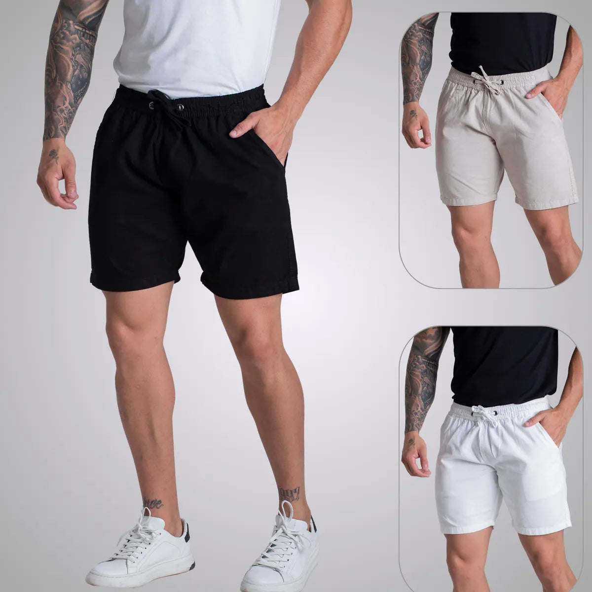 Kit 3 Short Sarja Mauricinho Brim Bermuda Masculina Colorida