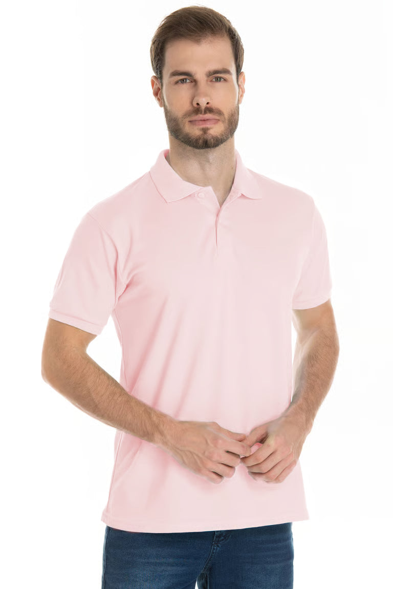 Camisa Polo Piquet Masculina Rosa Claro