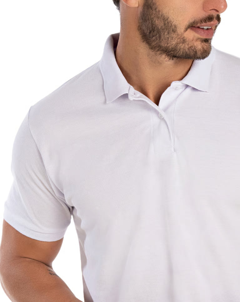 Camisa Polo Piquet Masculina Branca